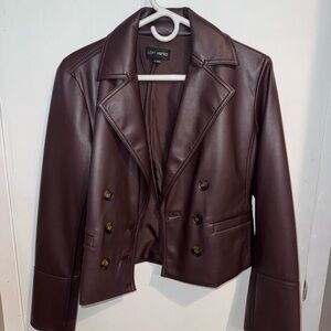 LOFT Versa Faux Leather Cropped Double Breasted Blazer | Brown